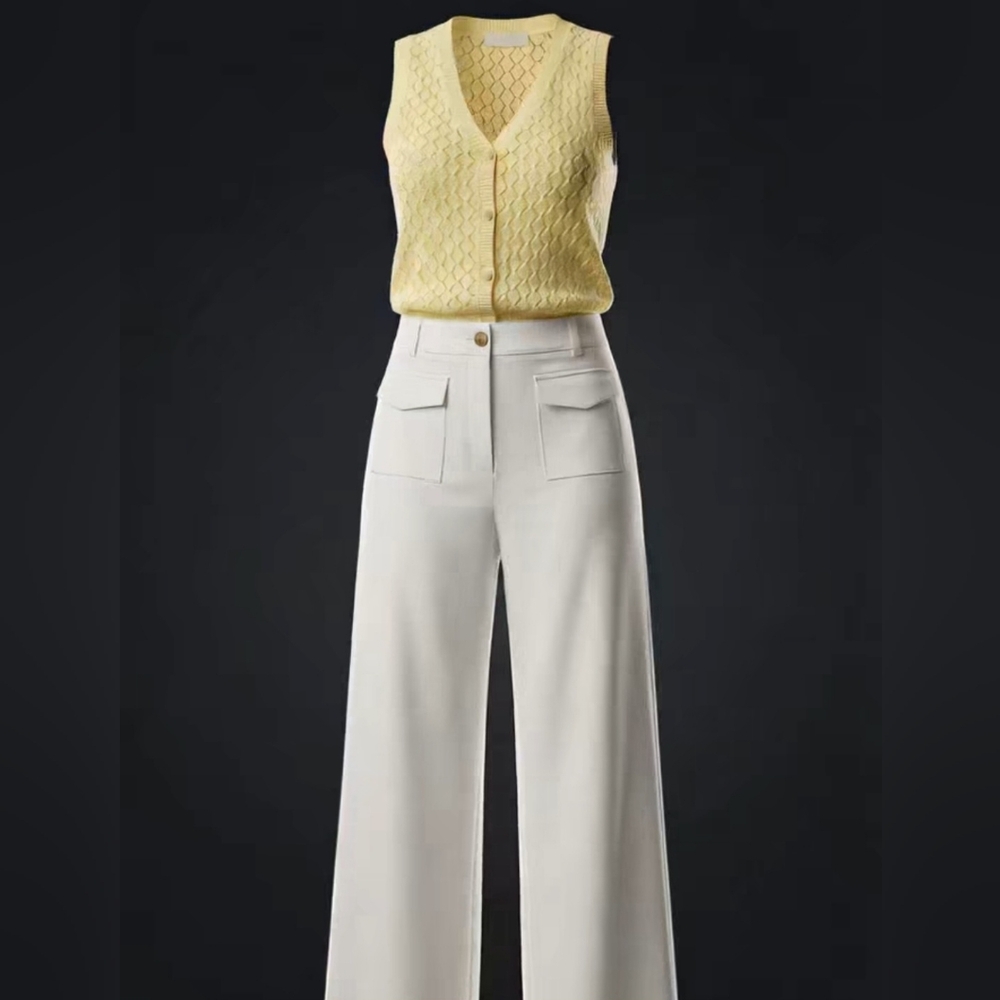 LOFT Cream Wide-Leg High-Rise Trousers